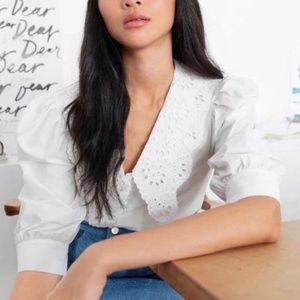 & Other Stories Embroidered Collar Puff Sleeve Shirt